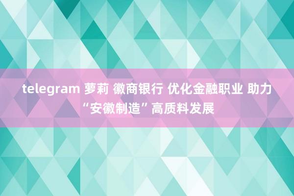 telegram 萝莉 徽商银行 优化金融职业 助力“安徽制造”高质料发展