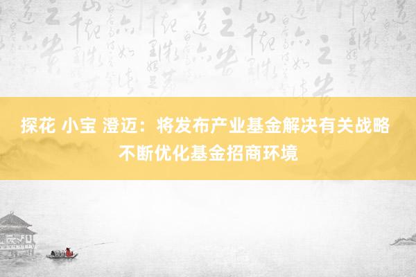 探花 小宝 澄迈：将发布产业基金解决有关战略 不断优化基金招商环境