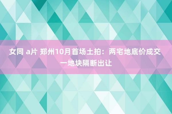 女同 a片 郑州10月首场土拍：两宅地底价成交 一地块隔断出让