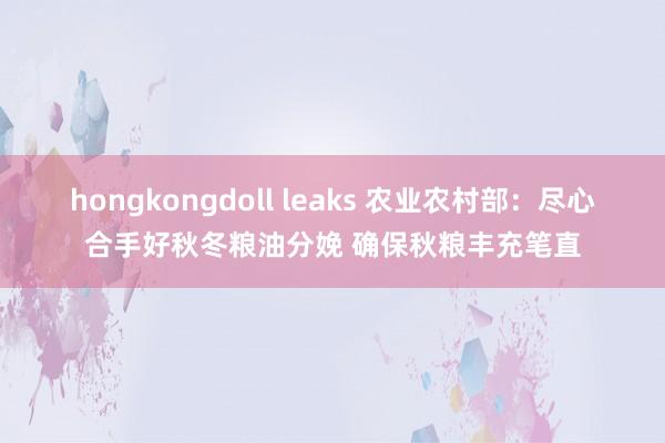 hongkongdoll leaks 农业农村部：尽心合手好秋冬粮油分娩 确保秋粮丰充笔直