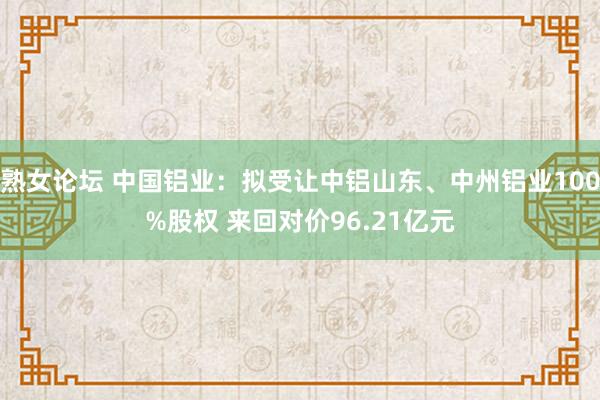 熟女论坛 中国铝业：拟受让中铝山东、中州铝业100%股权 来回对价96.21亿元