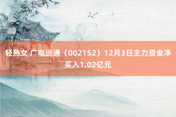 轻熟女 广电运通（002152）12月3日主力资金净买入1.02亿元